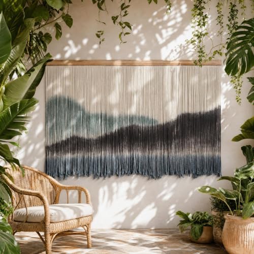 AKSWSHO Large Dip-Dye Macrame Wall Hanging Tapestry 59"x38" (Green Brown) - Image 3