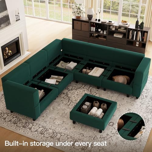 Belffin Modular Sectional Sofa with Storage Seats Velvet L Shaped Corner Couch Convertible Sectional Sofa with Chaise (Green, L Shape-1)… - Image 3