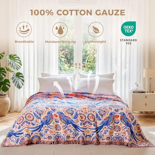 LUTBM Boho Throw Blanket for Bed 60"x80", All Season Cotton Couch Blankets - Image 3