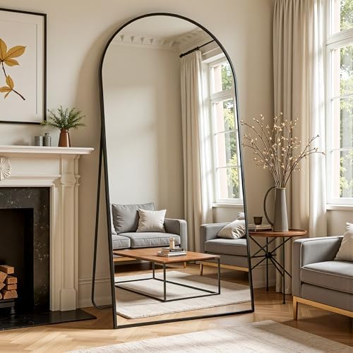 Oversized Floor Mirror, 72"x32" Arched Full Length Mirror, Black - Image 2