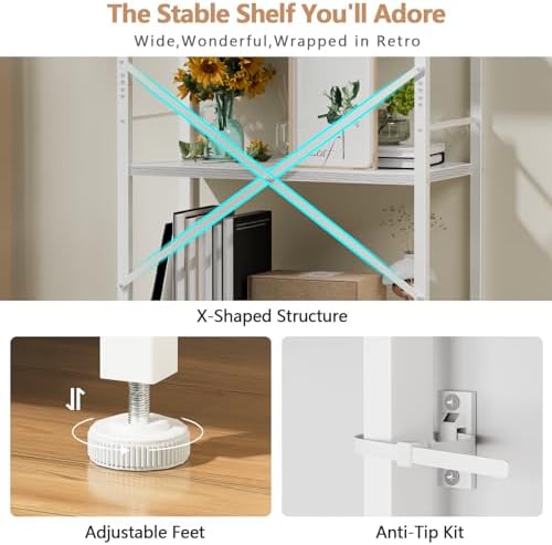 Furologee 6 Tier Bookshelf, Wide Metal Bookcase, White - Image 5