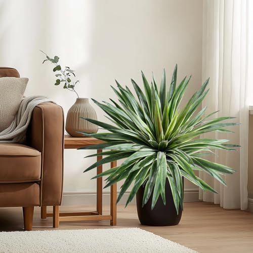 Artificial Agave Plant Fake Agave Planters for Indoor Outdoor Faux Agave Plants Real Touch Realistic Greenery for Home Living Room Office Bathroom Garden Front Porch Patio Decor (21inch-2 Pcs White) - Image 6