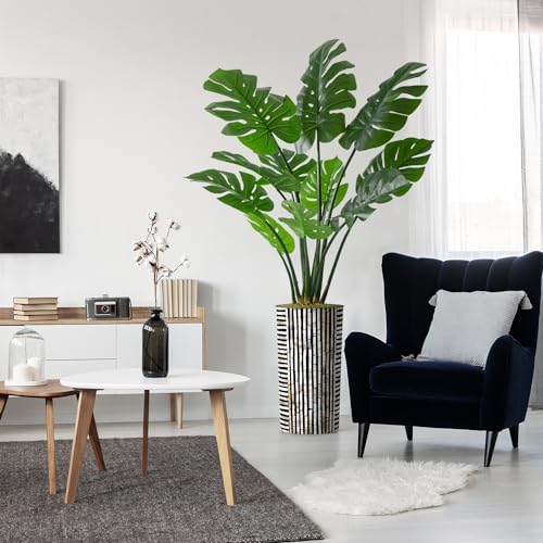 Artificial Tree in Black and Brown Striped Planter, Fake Monstera Silk Tree for Indoor and Outdoor Home Decoration - 65" Overall Tall (Plant Pot Plus Tree) by SIGNWIN