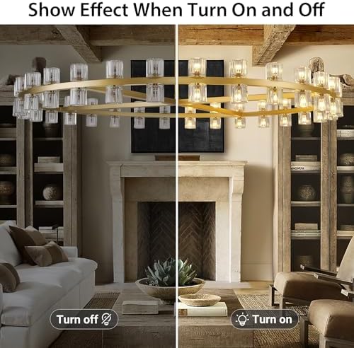 Modern 60 inch Gold Round Chandelier, Extra Large Chandeliers Crystal Chandeliers for Living Room, Large Wagon Wheel Chandelier for Foyer, Staircase, Entrance,Includes Bulb - Image 5