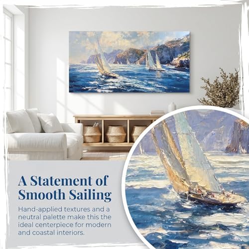 Anolyfi Nautical Coastal Canvas Wall Art for Living Room 40"x20" - Image 4
