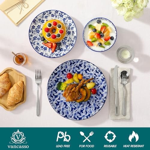 vancasso SELENE Plates and Bowls Set for 6, 18 Pieces Dinnerware Sets, Mircowave and Dishwasher Safe Dishes Set, Porcelain Blue Dinnerware - Image 4