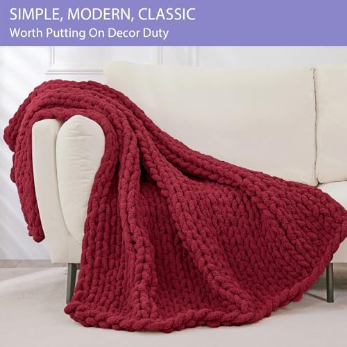Bigacogo Chunky Knit Throw Blanket for Couch, 40x60 inches, Red - Image 3