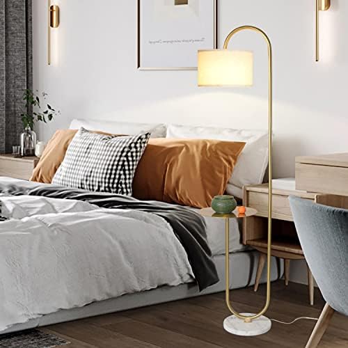 Hsyile KU300271 Arc Floor Lamp with Hanging Drum Shade for Living Room-Marble Base Modern Tall Stand Up Light with Table, Contemporary Over The Couch Gold Lamp Standing Lamps for Bedroom Office - Image 3