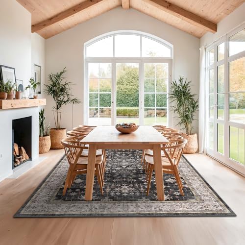 Boho Black Rug for Living Room - Washable 10x14 Area Rug, Dining Room Rugs for Under Table, Soft Low Pile Carpet for Large Bedroom - Farmhouse Decor, Non-Slip & Stain Resistance (10x14 Black/Multi) - Image 6