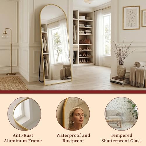 Suidia 90"x46" Arched Full Length Mirror with Stand, Gold Floor Mirror - Image 6