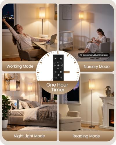 64.2'' Dimmable Floor Lamp for Living Room with Remote and Foot Switch, Corner Floor Lamp for Bedroom, Includes 10W A19 Bulb, Modern Standing Tall Lamp, ETL Listed, Brown and White VCW17LD05 - Image 5