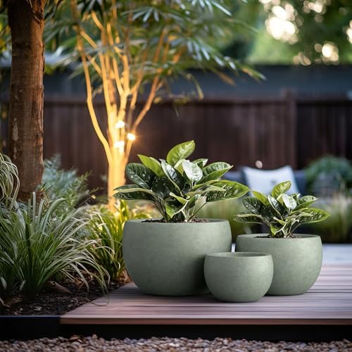 Kante Set of 3 Mint Green Concrete Bowl Planters 19.9" 15.7" 11.8" Dia - Image 6