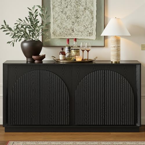 win2win 65" Sideboard Buffet Cabinet with Storage, Modular Credenza, Black by WIN2WIN