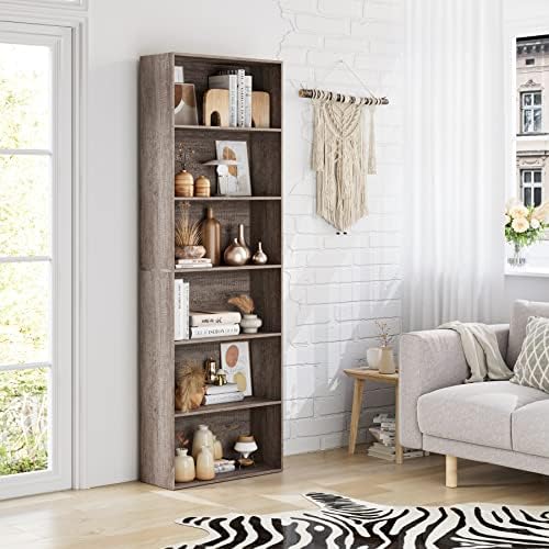 FOTOSOK 6 Tier Tall Bookshelf and Bookcase with Open Display Shelves, Oak - Image 2