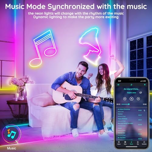 FBZ 60Ft Led Rope Lights, Flexible Neon Lights Control with App/Remote, Multiple Modes, IP65 Outdoor RGB Waterproof, Music Sync Gaming Light Strip for Bedroom Decor - Image 5
