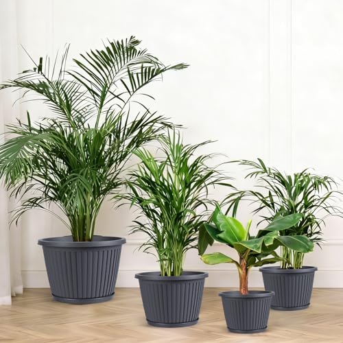 14-inch-Large-Planters-for-Outdoor-Plant，Plastic Indoor Flower Pots with Drainage Holes & Saucer，4 Packs Decorative Garden Pots for Plantfor Home Porch Decor - Image 6