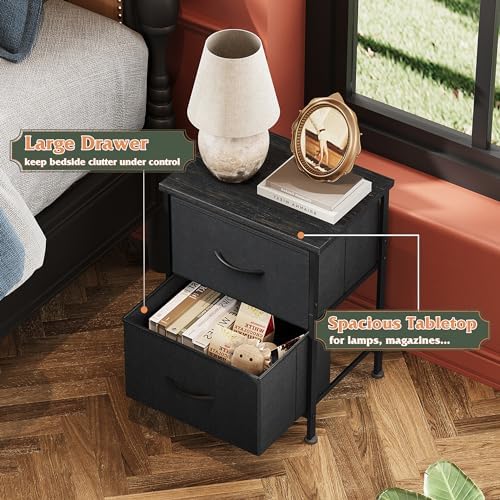 WLIVE Black Nightstand Set of 2, Night Stand with 2 Fabric Drawers, Small Dresser for Bedroom, Bedside Tables for Small Spaces, Dorm, Wood Top - Image 5
