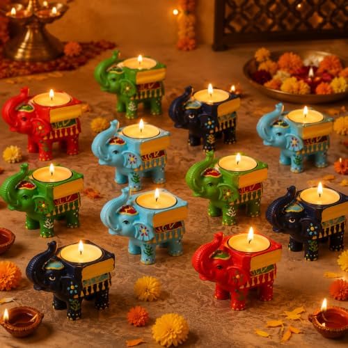 Pinkunn 16 Sets Diwali Return Gifts for Pooja Elephant Tealight Holder - Image 2