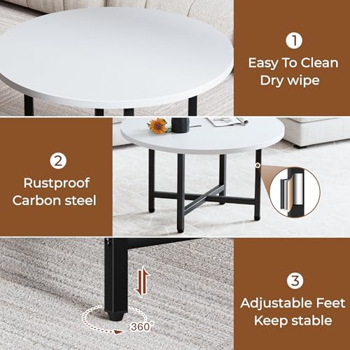 Coffee Table, 23.6" Small Coffee Tables, White Round Coffee Table - Image 6