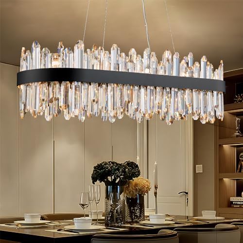 Black Oval Crystal Chandelier L35.4 inch, 20-Lights Chandeliers Modern Crystal Chandelier Pendant Light Fixture G9 Lights Pendant Ceiling Light for Dining Living Room Kitchen Island by LIZZTREE