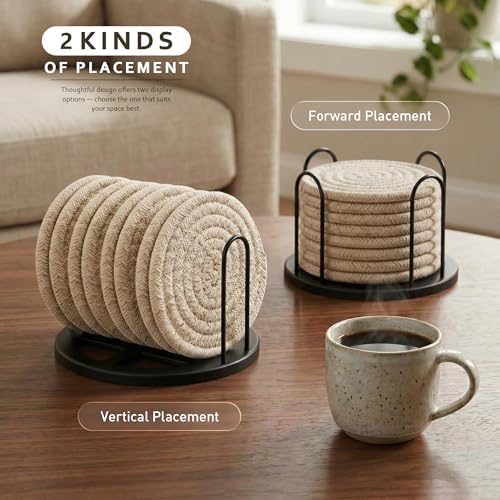 Lazebox Coasters Set of 8 for Drinks, 4 Inch Large Coasters for Coffee Table, Tabletop Protection for Hot & Cold Drinks, Versatile Coasters for Home Decor, Non-Slip & Easy to Clean, Mixed Brown - Image 6