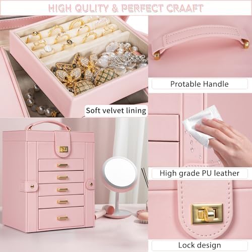AKOZLIN 6-Tier Jewelry Box Organizer 5 Drawers Storage Light Pink Regular - Image 3