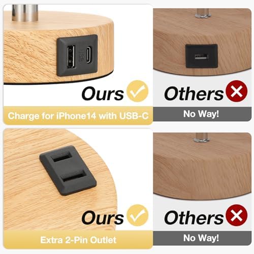 Fenmzee Floral Bedside Lamp for Bedroom, Dimmable Touch, USB A+C, AC Outlet - Image 4