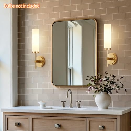 [Hardwired] Wall Sconces Set of Two, Brushed Gold Bathroom Sconces with Milky White Glass, Modern Wall Light Fixtures for Bathroom Mirror Vanity, Living Room, Hallway, Stairway, Cabinet, Foyer - Image 6