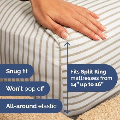 Flex Top Split Head King 4 Piece Sheet Set - Soft & Cooling - Beige Stripes - Image 5
