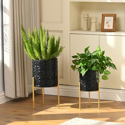 Modern Planter Pots, Set of 2 Black Planters with Stand, Decorative Planters, Metal Pots with Drainage Holes for Living Room, Office, Garden - Image 3