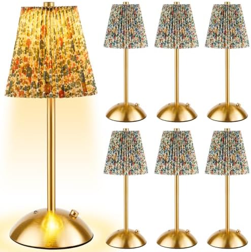 6 Pcs Cordless Table Lamp Rechargeable Touch Lamp, Gold Floral by Bornerwhite