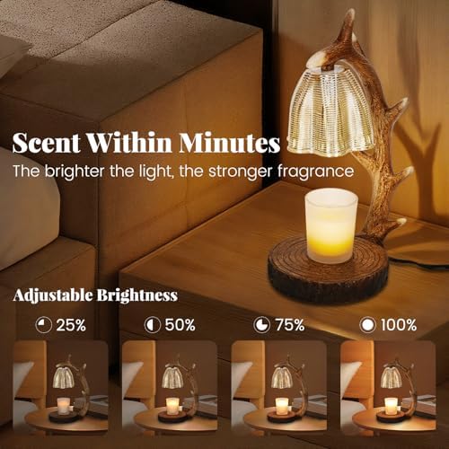 Candle Warmer Lamp | Rustic Candle Warmer Lamp with Timer and Dimming Function | Suitable for Retro Decoration and Creative Gifts Features A Resin Reindeer Antler Design and Comes with 2 Light Bulbs - Image 3