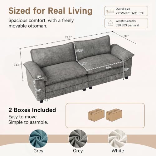Homall 79.3" Loveseat Sofa, Cloud Sofa Couch, Deep Seat, Light Grey - Image 2