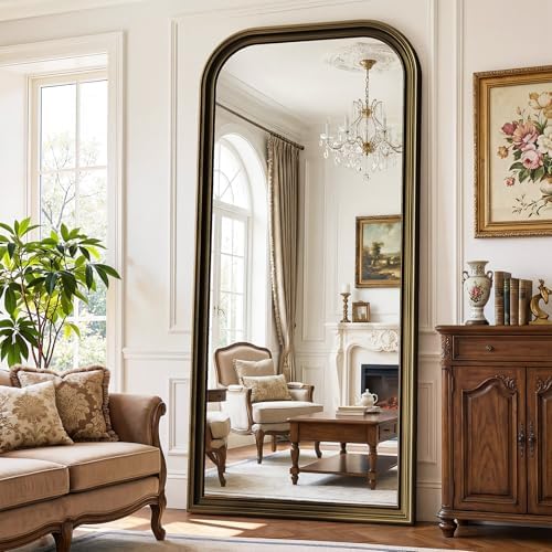 71"x32" Full Length Mirror with Stand, Arched PU Frame by FLYECHO