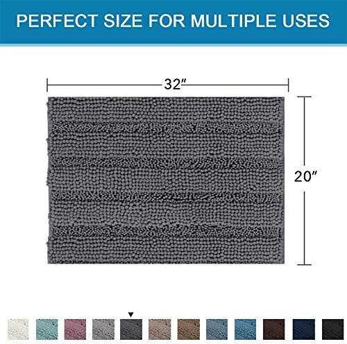H.VERSAILTEX Bath Rugs for Bathroom Non Slip Bath Mats Extra Thick Chenille Striped Rug 20" x 32" Absorbent Non Skid Fluffy Soft Shaggy Washable Dry Fast Plush Mat for Indoor, Bath Room, Tub - Grey - Image 2