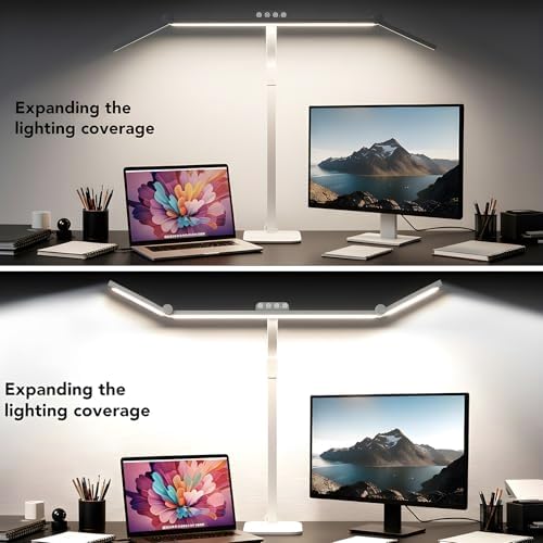 LED Desk Lamp for Home Office with Base, 28.2" Adjustable Gooseneck Swing Arm Bright Desk Light, Dimmable Architect Table Lamp for Desktop Computer Light, Reading, Study, Workbench（White） - Image 2