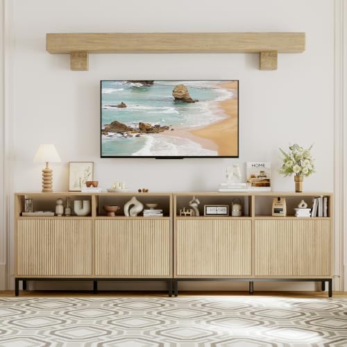 Mericonia Sideboard Buffet Cabinet Storage, Modern Wood Console Fluted Credenza - Image 4
