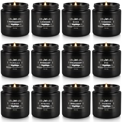 YOROXRG Scented Candles Gifts Set 12 Pack Soy Wax Travel Tin Jar Candles for Home 3.05 OZ for Mom for Christmas, Birthday, Thanksgiving, Mother's Day,Father'Day(Black) by YOROXRG