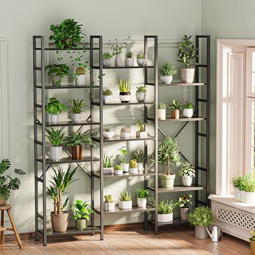 SUPERJARE Triple Bookshelf, Bookcase with 17 Open Display Shelves, Wide Book Shelf Book Case for Home & Office, 6 Tier, Grey - Image 2