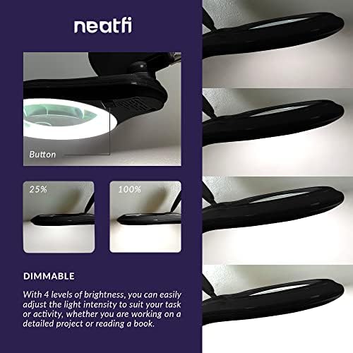 Neatfi LED Magnifying Lamp 1,200 Lumens with Clamp – 5” 8-Diopter Glass Lens, Dimmable Task Light | Adjustable Arm | Reading, Sewing & Crafting (Black, 8-Diopter) - Image 6