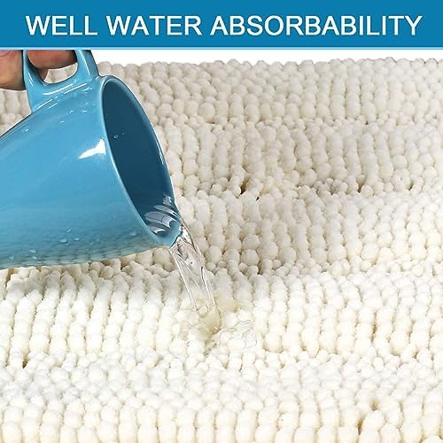 H.VERSAILTEX Bath Mats for Bathroom Non Slip Thick Chenille Striped Bath Rug Absorbent Fluffy Soft Shaggy Rugs Washable Dry Fast Plush Mats for Indoor, Bath Room, Tub - 17" x 24", Cream - Image 5