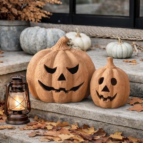 Fall Decor - Handmade Terracotta Pumpkin Jack O' Lantern Outdoor Indoor - Image 5