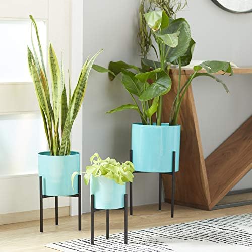 Deco 79 Metal Indoor Outdoor Planter Minimalistic Large Planter Pot with Black Removable Stand, Set of 3 Planters 12", 14", 18"H, Teal - Image 3