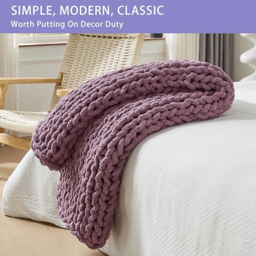 Bigacogo Chunky Knit Throw Blanket for Couch, 40x60 inches, Winter Grape - Image 3