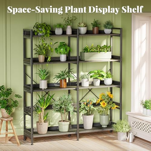 Huuger 5 Tier Bookshelf, Display Bookshelf with 10 Open Shelves and Raised Baffle, 47.2 Inch Straight Wide Bookcase with Metal Frame and Wooden Board, Adjustable Feet, Grey - Image 6