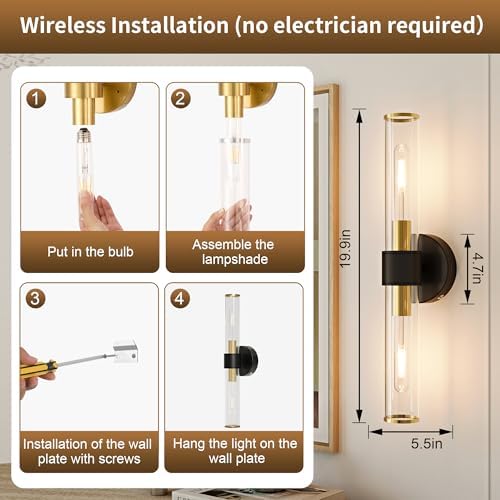 Black Gold Battery Operated Wall Sconces Set of 2, Wireless Sconce Light - Image 5