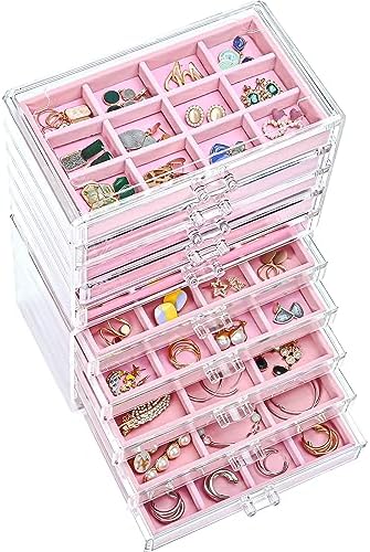 ProCase Earring Holder Organizer Jewelry Box with 10 Drawers, Pink by ProCase