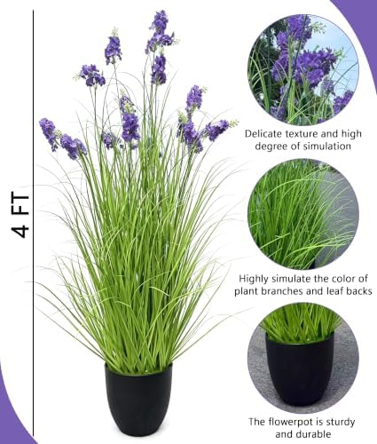 Artificial Hyacinth Plants, 4 Ft Tall, 2 Pack, Potted Faux Flowers, Purple - Image 2