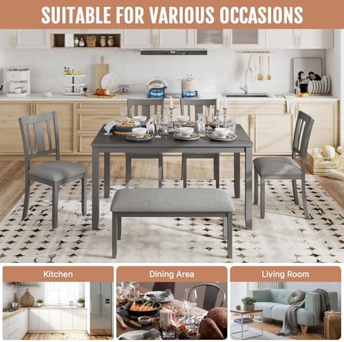 Zevemomo 6-Piece Solid Wood Dining Table Set, Dining Table Set for 6, Grey - Image 6
