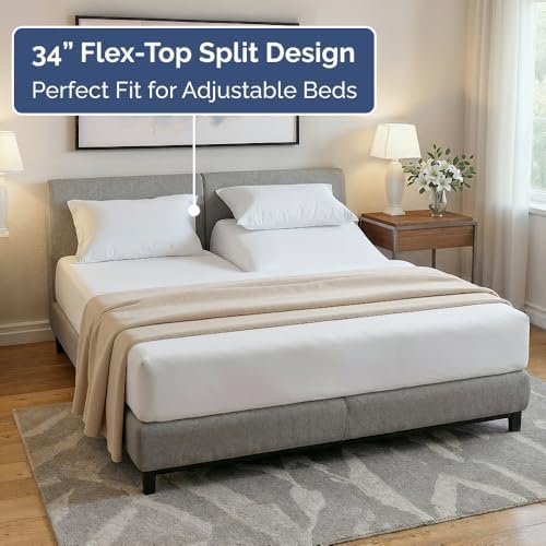 Flex Top Split Head King 4 Piece Sheet Set - Ultra-Soft, Breathable - White - Image 3